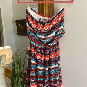 Aztec print strapless dress